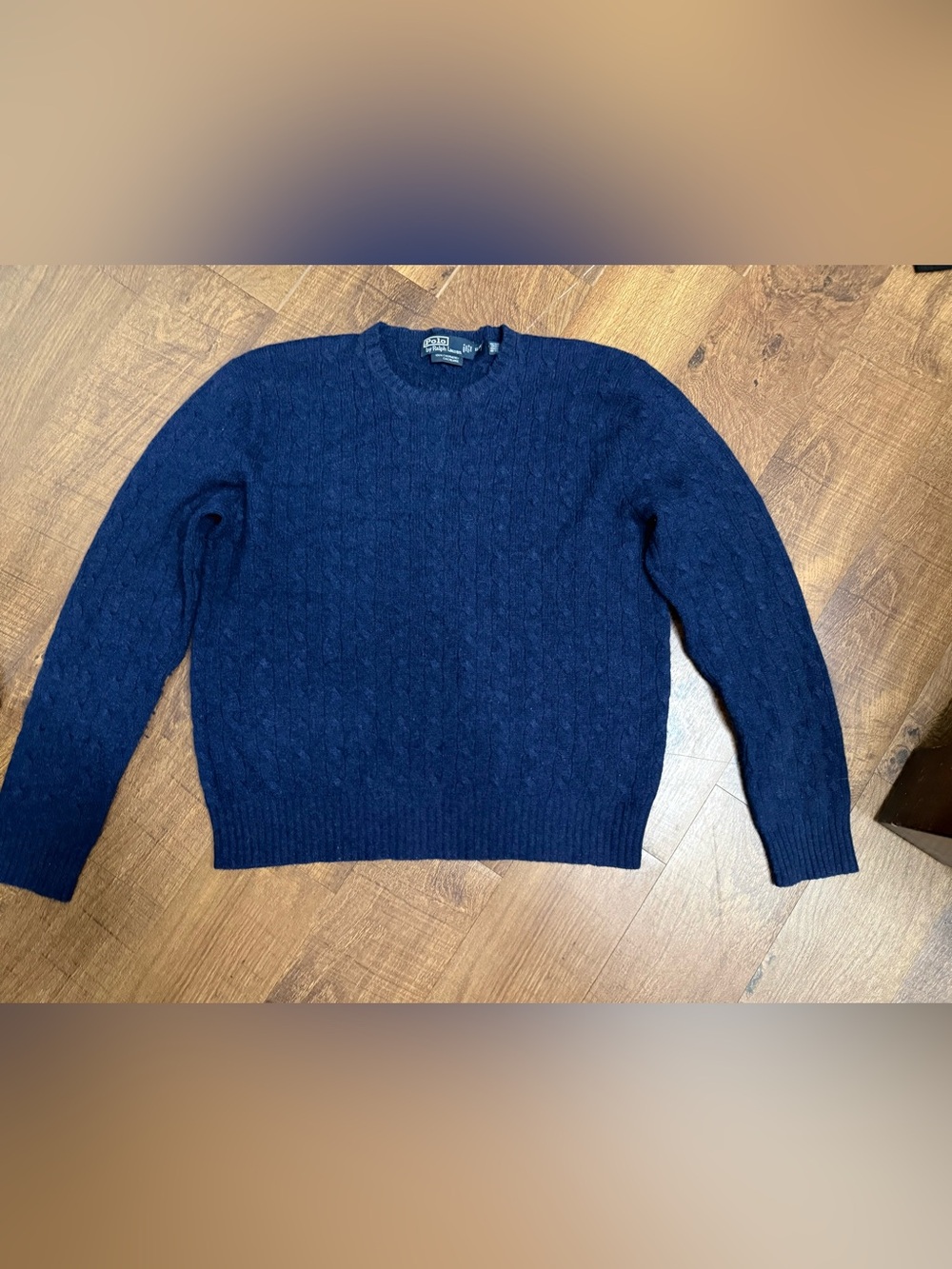 Polo by Ralph Lauren Men’s Navy Cable Knit Cashmere Crewneck Sweater